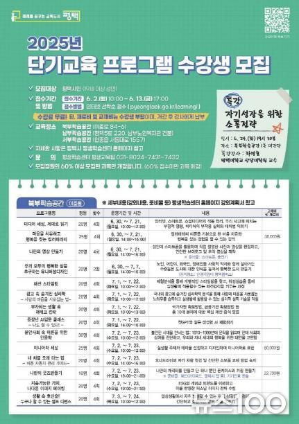 평택시, 단기교육 프로그램 수강생 모집