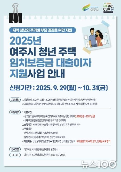여주시 청년 주택 임차보증금 대출이자 지원사업 신청하세요!