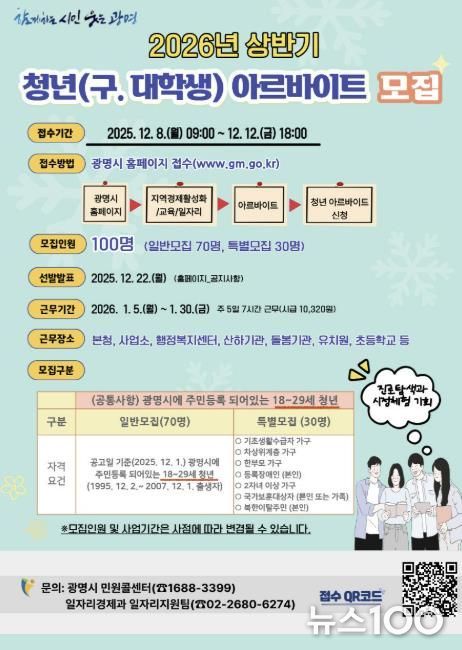 2026년 상반기 청년 아르바이트 참여자 모집 안내문.