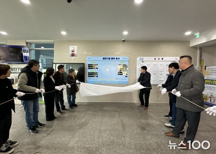 배정수 화성특례시의회 의장과 이재환 동탄7동장 등 주요내빈들이 제막식을 하고 있다