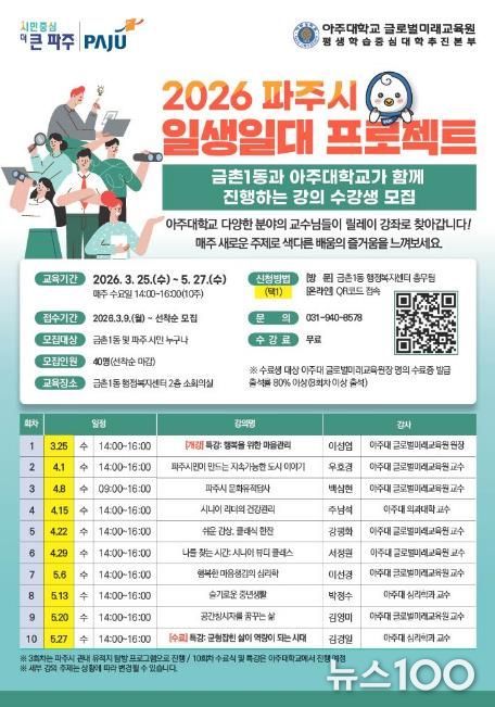 파주시 금촌1동, 2026년 ‘일생일대 프로젝트’ 3월 25일 개강