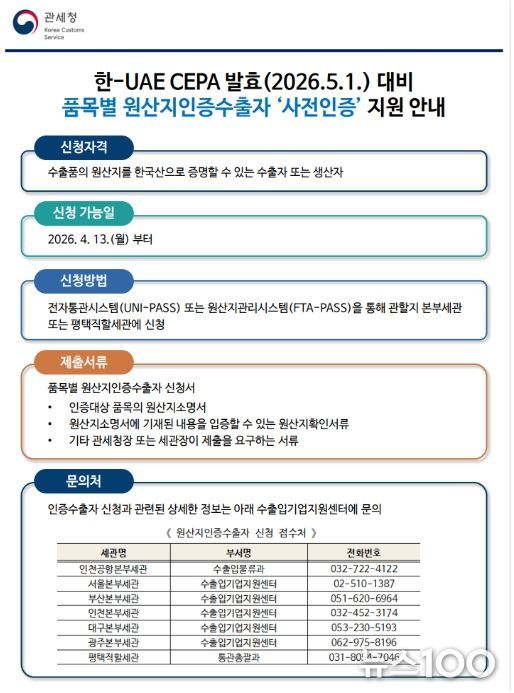 「품목별 원산지인증수출자 사전인증」안내문