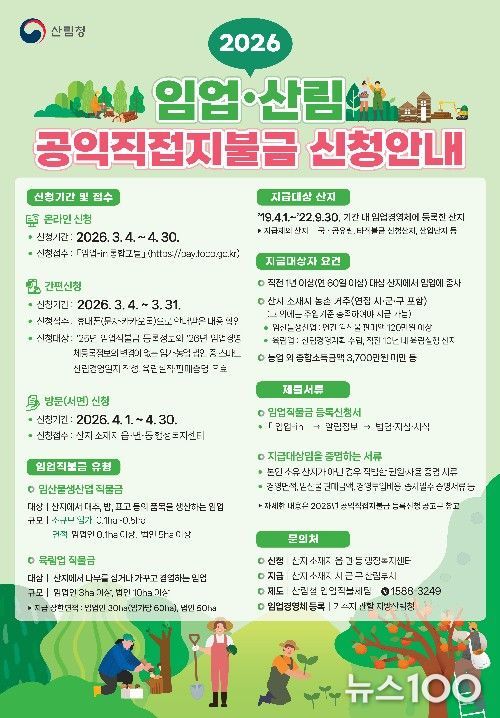 2026년 임업산림공익직접지불금 신청안내 포스터